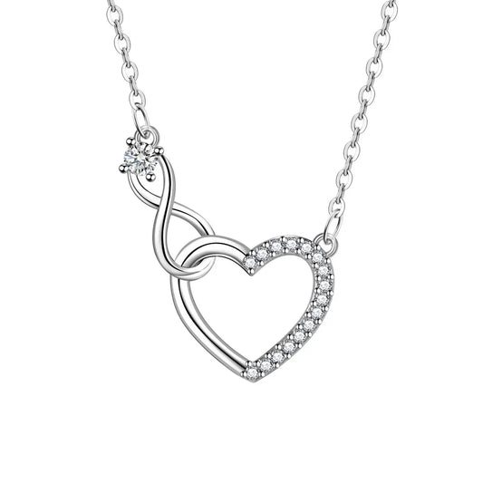 925 Sterling Silver Zircon Heart Interlocking Necklaces