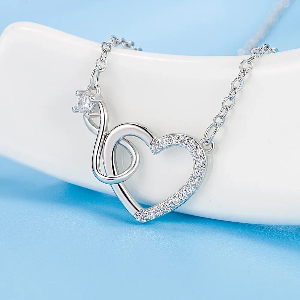 925 Sterling Silver Zircon Heart Interlocking Necklaces